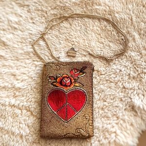 Gorgeous NWOT Mary Frances Beaded Peace Heart Crossbody Bag ☮️❤️✌️